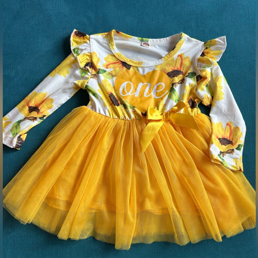 Yellow Floral Birthday Dress for One Year Old